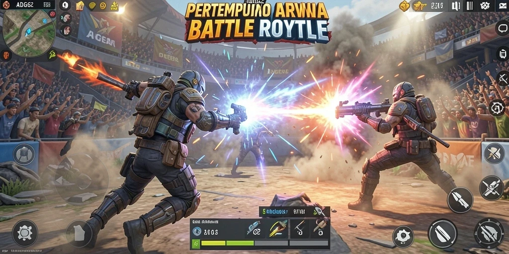 Tangkapan layar dari gameplay seru ADG62 menunjukkan pertempuran intens di arena Battle Royale.