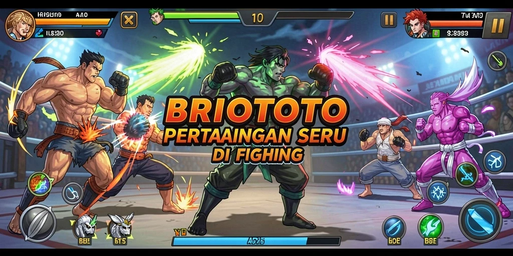 Tampilan seru dari gameplay BRIOTOTO dengan aksi pertarungan yang intens.