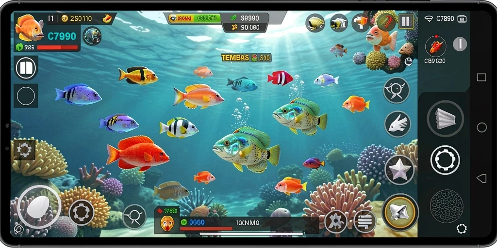 Screenshot utama C7890 menampilkan aksi menangkap ikan dengan grafis menawan.