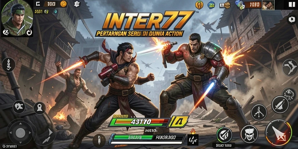Tampilan aksi seru dari gameplay INTER77 dengan pertarungan mendebarkan.