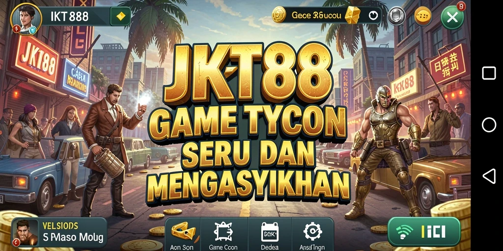 Tampilan gameplay JKT88 dengan grafik menarik dan strategi bisnis yang kompleks.