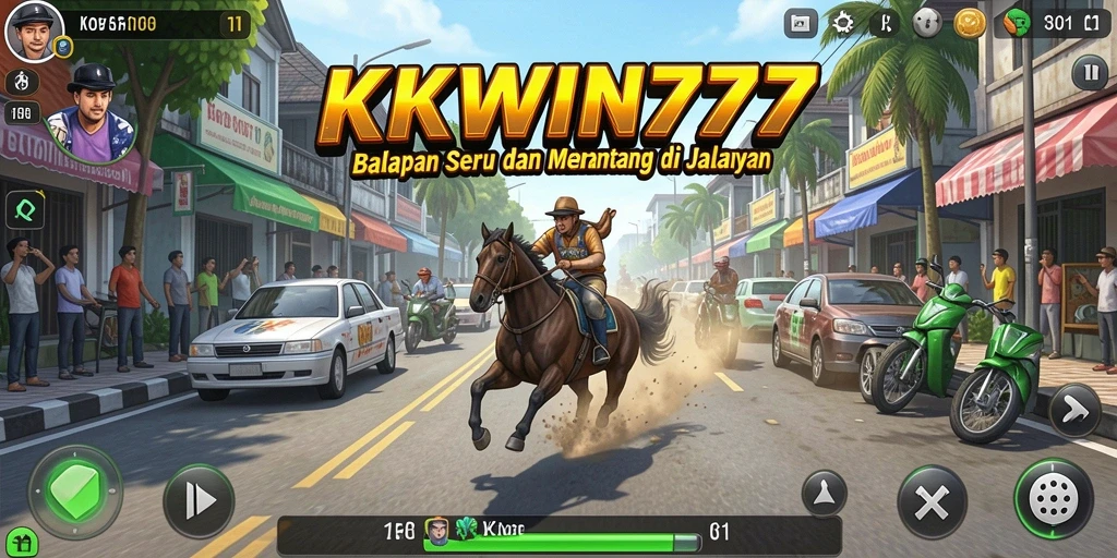 Tampilan gameplay KKWIN777 dengan mobil balap yang cepat dan trek menantang.