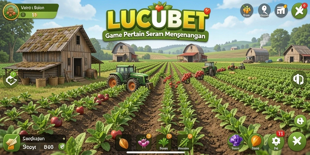 Tangkapan layar gameplay LUCUBET yang menunjukkan aktivitas pertanian.