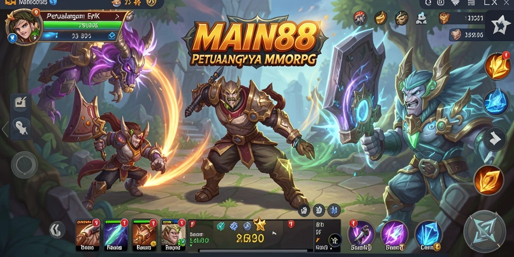 Screenshot utama MAIN88 menunjukkan pertarungan epik dalam dunia MMORPG.