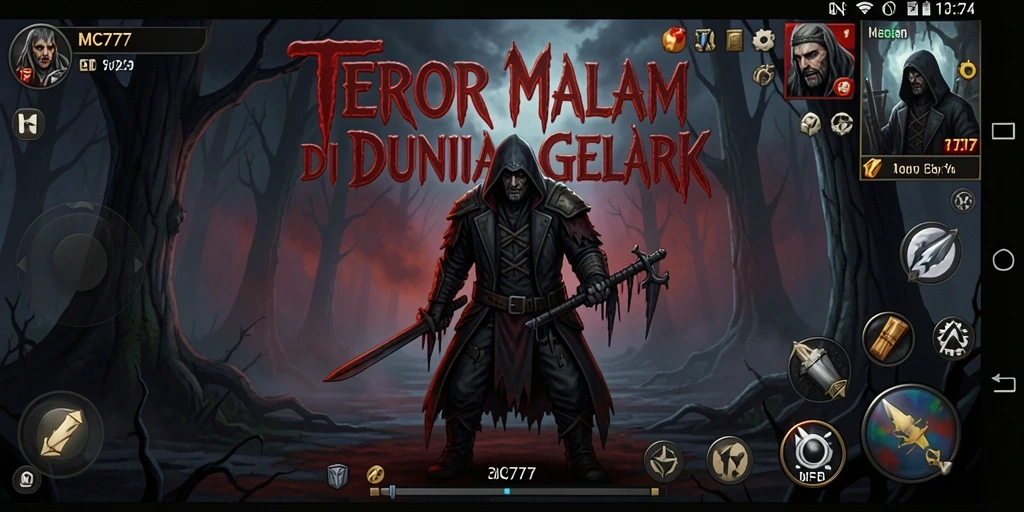 Screenshot gameplay MC777 menampilkan suasana Horror yang mencekam.
