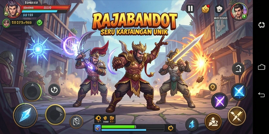 Tangkapan layar gameplay RAJABANDOT yang menampilkan pertarungan seru antar karakter.