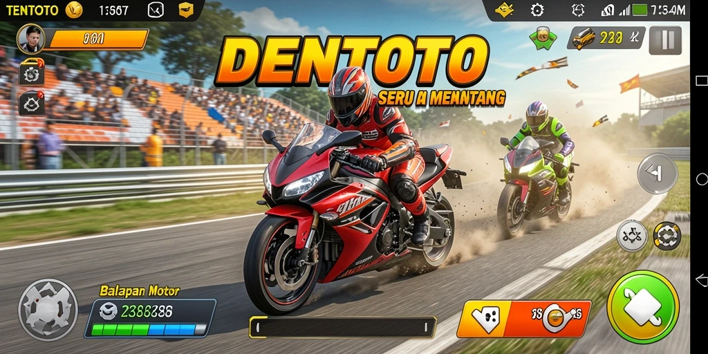 Gameplay seru TENTOTO yang penuh aksi balapan motor.