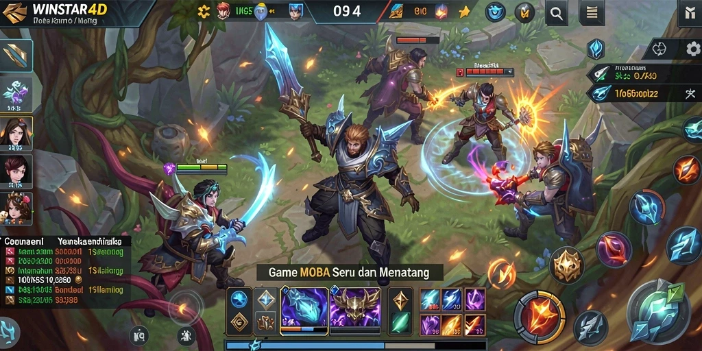 Screenshot WINSTAR4D menunjukkan aksi seru dalam pertempuran MOBA.