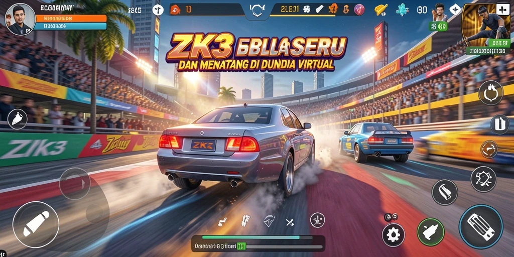 Tampilan gameplay ZK3 dengan lintasan balap yang menantang.